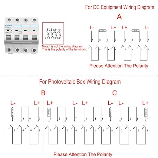 Heschen DC Miniature Circuit Breaker, HSB6C-DC, 4 Poles, DC1000V 25A, Photovoltaic Circuit Breaker, for Solar PV System Solar Panels Grid System, 35mm DIN Rail Mounting