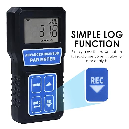 PAR Meter Quantum Par Meter for Led Grow Lights PPFD Tester with Data Logging and Calibration 400-700nm Light Range PPFD Meter for LED Grow Light to Measure Light Intensity in Grow Room Greenhouse