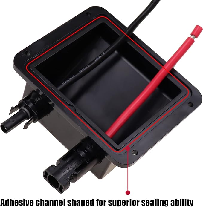 ZOOKOTO 0.33Ft 10 AWG Cable ABS UV Resistance Dual Cable Entry Housing for Solar Project on Rv, Boat,Camper,Van, Weatherproof (Black Entry Gland)