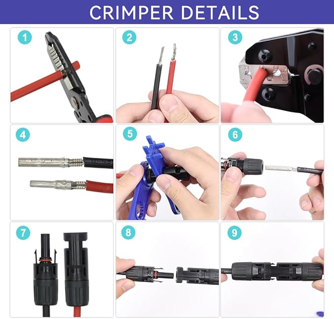 Solar PV Cable Crimping Tool for Solar Wire Connectors, AWG14-10 (2.5/4/6mm²) - 7 In Mini Piler