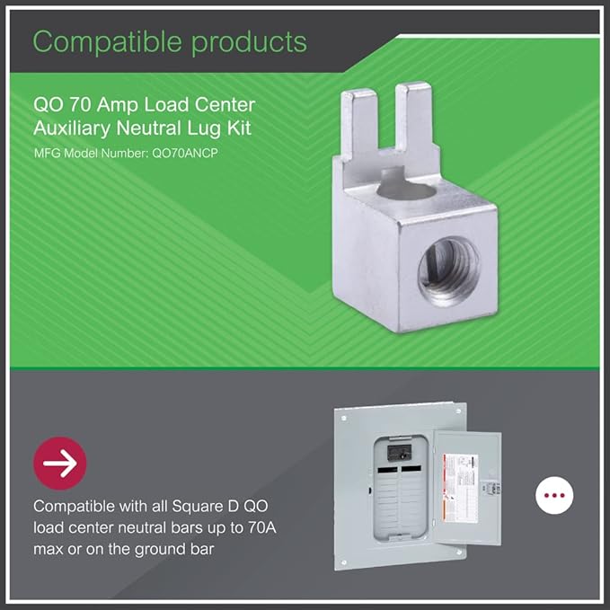 Square D - QO70ANCP Square D Qo70An Auxiliary Neutral Lug Kit, for Use with Load Centers, 100 A