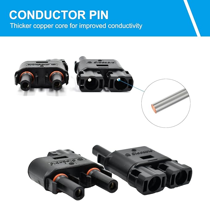 Solar Branch Connector, Y Connector IP68 50A 1500V Solid Copper Terminal, MMF+MFF for Parallel Connection Between Solar Panels