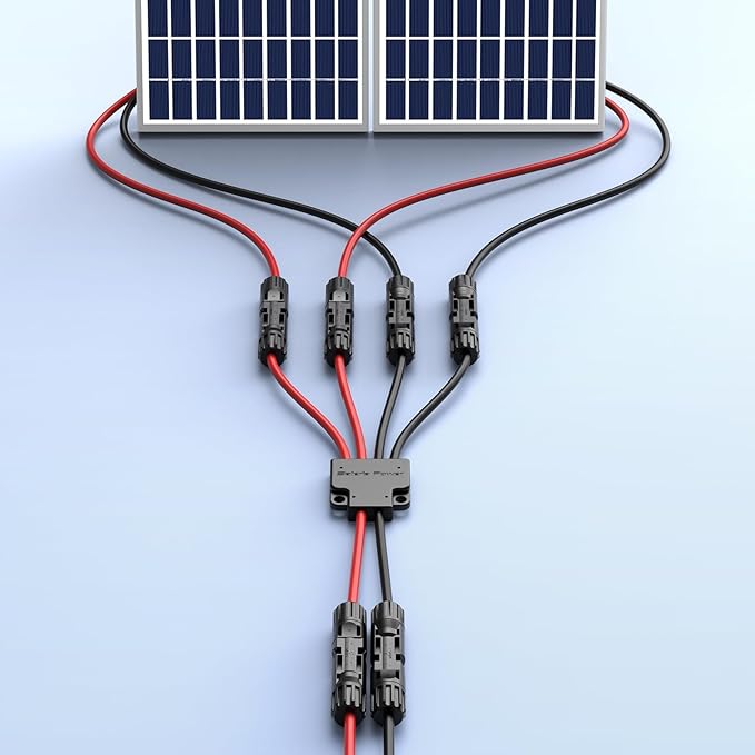 Bateria Power Solar Connectors for 2 Solar Panels, IP68 Waterproof Solar Panel Connectors Splitter, 4 to 2 Y Branch Parallel Adapter for Solar Cable Extension, 2PCS