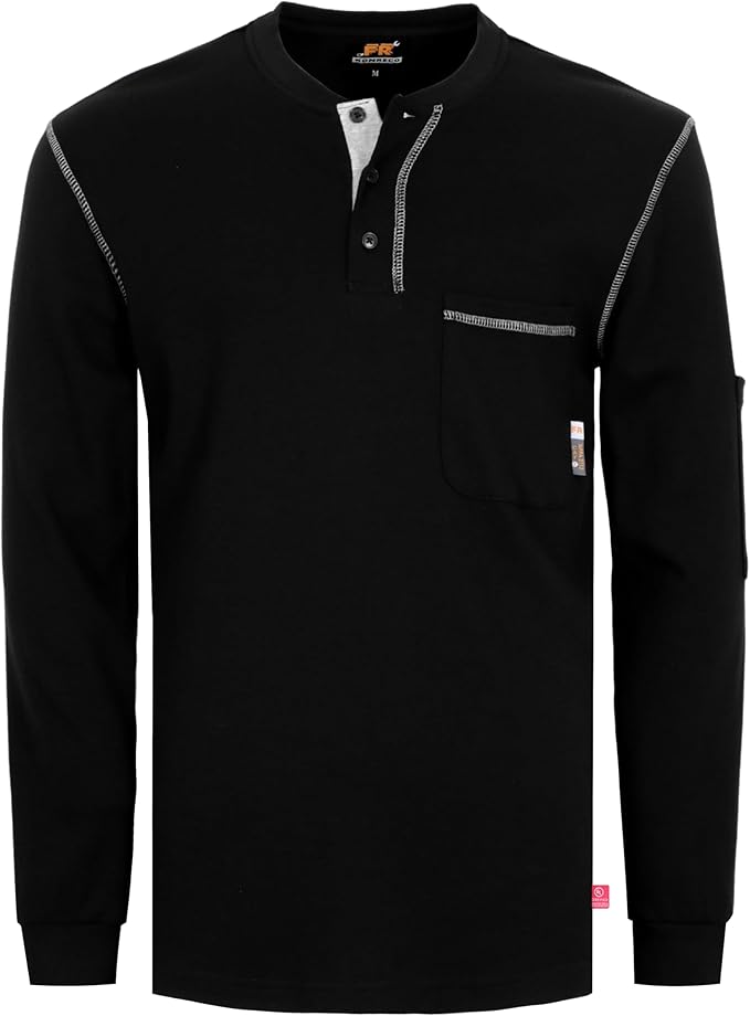 KONRECO FR Shirts for Men Long Sleeve 7oz Cotton Flame Resistant/Fire Retardant CAT2 Henley Shirt