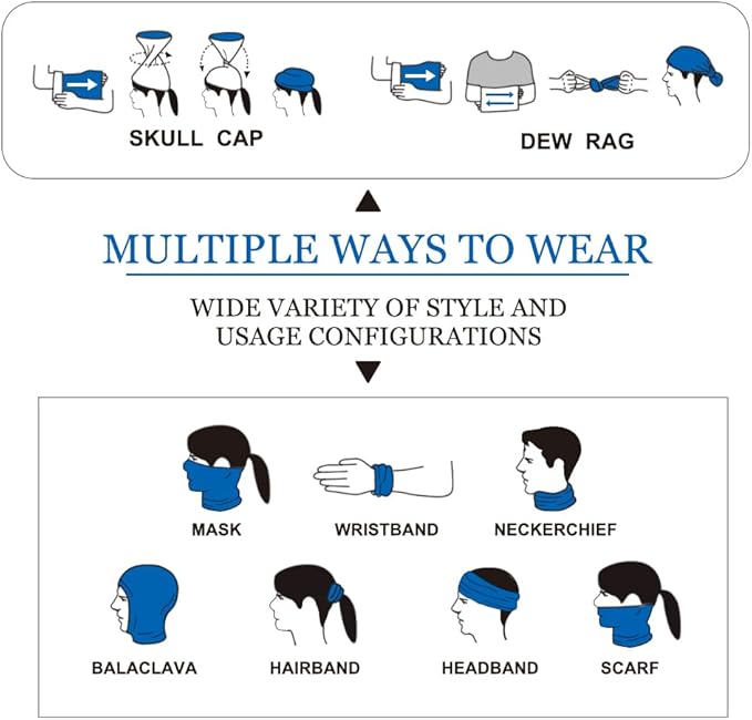 6-Pack Balaclava Face Mask for Men & Women - UV Protection Neck Gaiter, Multi-Use Cycling Mask & Breathable Headband