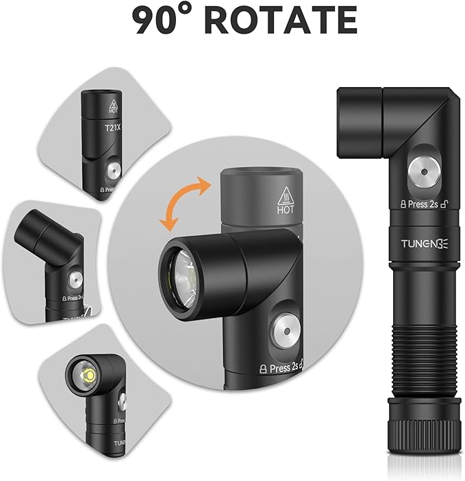 T21X 1400 Lumen Small LED Flashlight Rechargeable, Super Bright 90 Degree EDC AA Pocket Flashlight with Magnet, Adjustable Headlamp, Mini Tactical Light & Clip for Camping Running Hiking