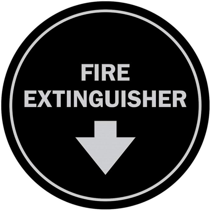 Signs ByLITA Circle Fire Extinguisher Sign (Black/Silver) - Medium