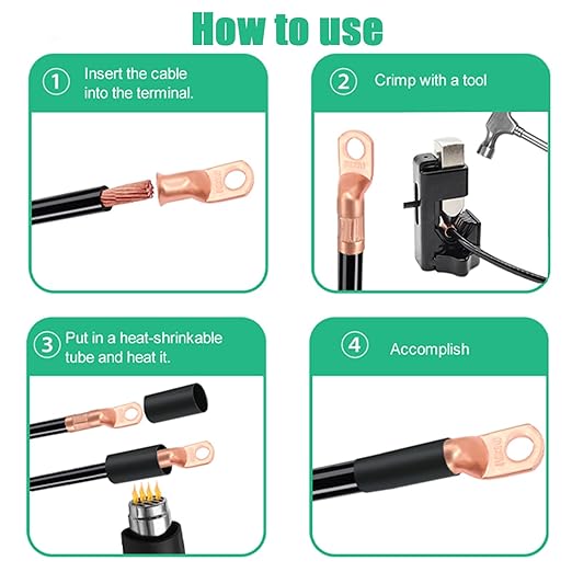 Twidec/230PCS Battery Cable Ends Kit AWG 8 6 4 2 1 1/0 2/0 Heavy Duty Copper Lugs Copper Cable Wire Lugs,Coppers Ring Terminals Connectors with Heat Shrink Tube N-099-230PCS