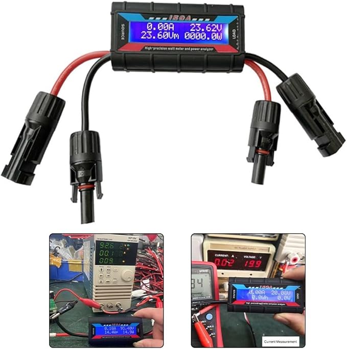 RC Watt Meter Power Analyzer Voltage Amp Meter, Digital LCD Display With Photovoltaic Connector For Solar, Wind Power, Battery Current Measurement 4.8-60V(200A)