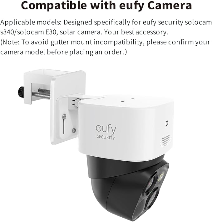 Tonton Gutter Mount Bracket Compatible with Eufy Security SoloCam S340, SoloCam E30, and Eufy 4G LTE Cam S330, Adjustable Weatherproof Camera Mount for Solar Security Camera (1-Pack, White)