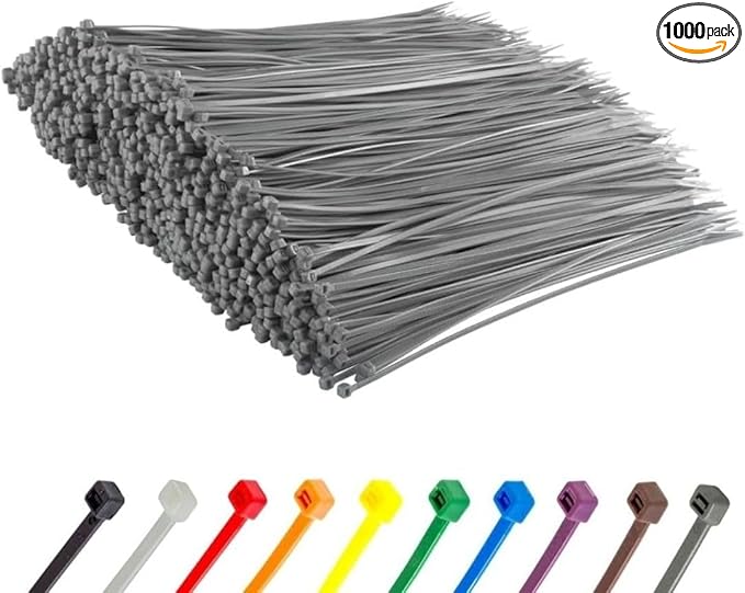 GTSE 14 Inch Silver/Gray Heavy Duty Zip Ties, 1,000 Bulk Pack, 120lb Strength, UV Resistant Nylon Grey Cable Ties, Self-Locking 14" Tie Wraps