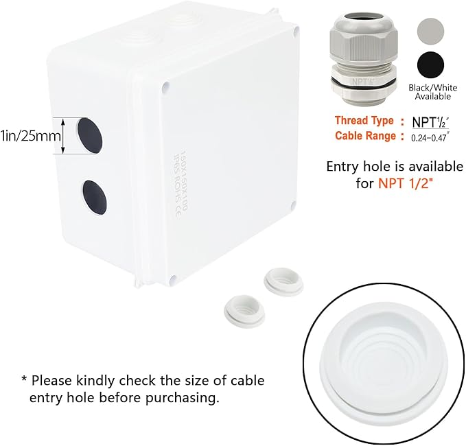 LeMotech Junction Box, ABS Plastic IP65 Waterproof and Dustproof, Universal Electrical Enclosure, Outdoor and Indoor Project Box 5.9X 5.9X 3.9 inch (150 x 150 x 100 mm)