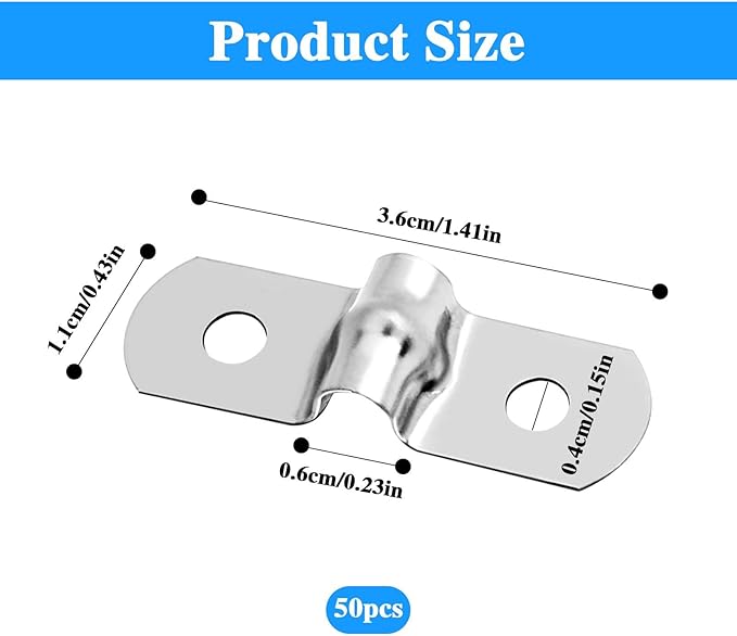 50Pcs M5 Wire Shelf Clips Stainless Steel Rigid Tube Strap Two Hole Strap U Bracket Tube Strap Clamp for 0.2 Inch OD Hose Heavy Duty Tube Strap Tension Clip
