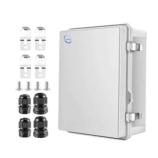 Waterproof Outdoor IP67 Junction Box(16.1"x12.2"x7.1") with Mounting Plate, Hinged Grey Cover and Wall Brackets - Weatherproof ABS Plastic Electrical Enclosure for DIY Projects(410x310x180mm)