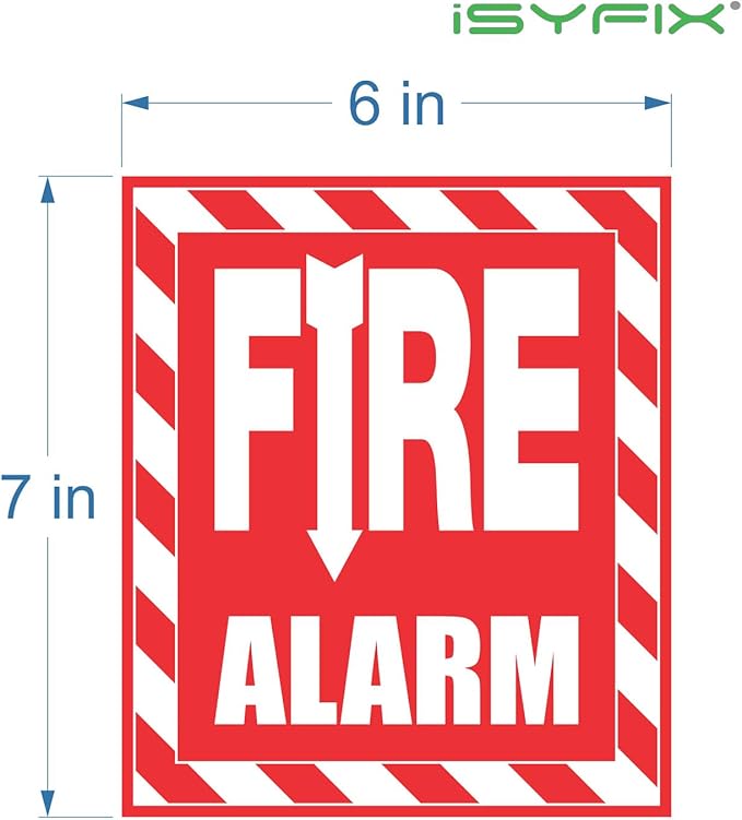 iSYFIX Fire Alarm Sticker Signs Stickers - 4 Pack 6x7 Inch - Premium Self-Adhesive Vinyl, Laminated for Ultimate UV, Weather, Scratch, Water and Fade Resistance, Indoor and Outdoor Red