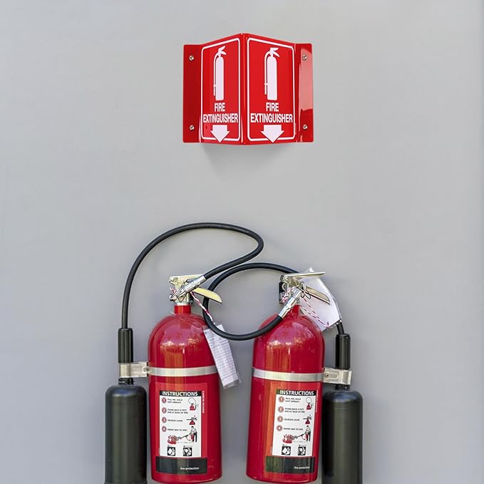 T&R Fire Extinguisher Sign, Fire Extinguisher with Down Arrow - 4 Pack - 8 x 6 Inches Acrylic, 4 pre-drilled holes, Includes Matching Screws, Use for Home Office/Business