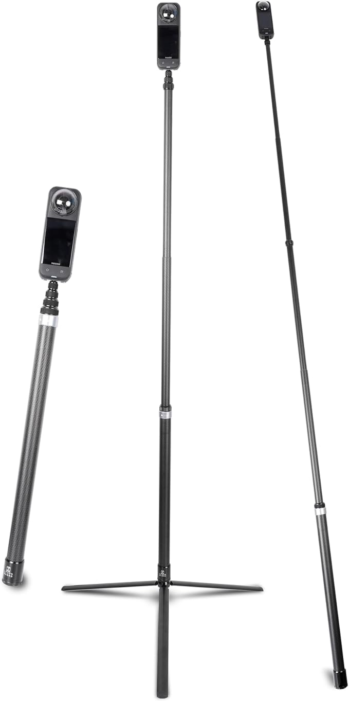 118” Carbon Fiber Extended Selfie Stick & Tripod for Insta360,3m Invisible Selfie Stick for Insta360 X5 X4 X3 X2 ONE RS,DJI Osmo 360 (18 to 118”)