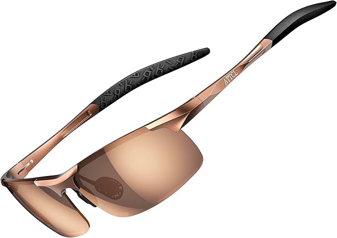 ATTCL Polarized Sunglasses Men Sports: UV Protection Anti Glare Wrap Around Lightweight Metal Driving Fishing Golf Running