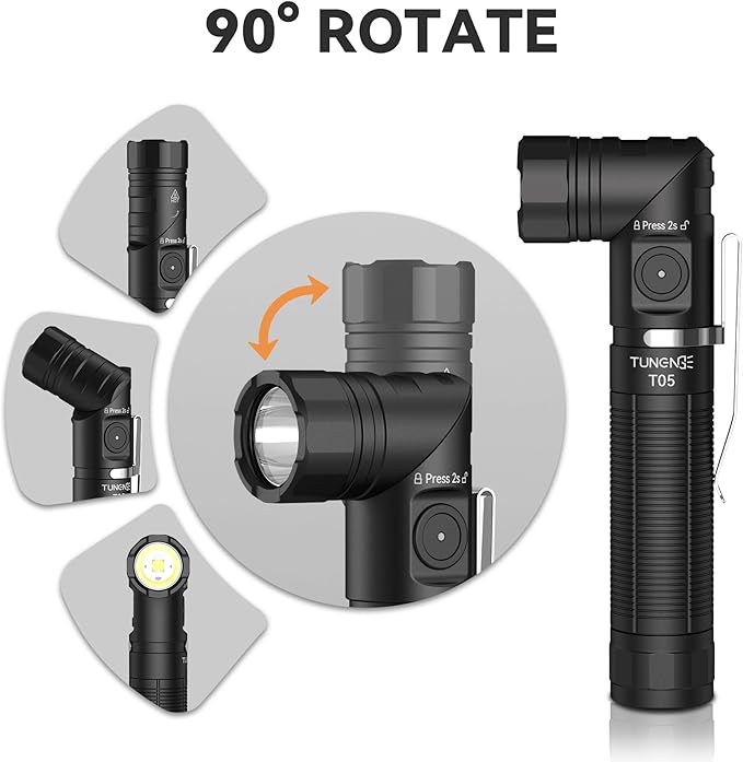 T05 EDC Tactical Flashlight Rechargeable, 1500 High Lumen 90 Degree Work Light with Magnet, 6 Mode Super Bright Small LED Flashlight for Work Maintenance, Outdoor, and Emergency Situations