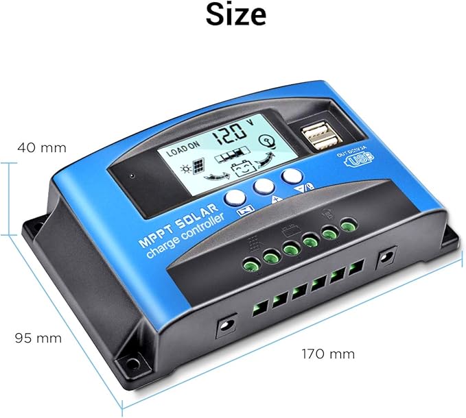 MPPT Solar Charge Controller 50A 12V/24V Auto Solar Panel Intelligent Regulator with Dual USB Port LCD Display for Lead Acid Batteries