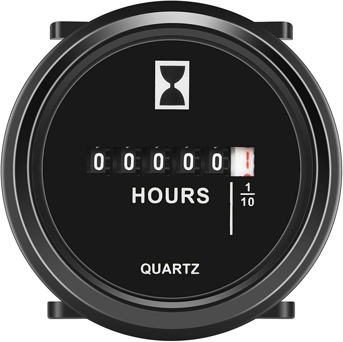 Mechanical Hour Meter Gauge 2" Round Quartz Hourmeter Waterproof for Boat Generator Motorcycle ATV UTV Lawn Mower Tractors Engine AC/DC 12V-80V