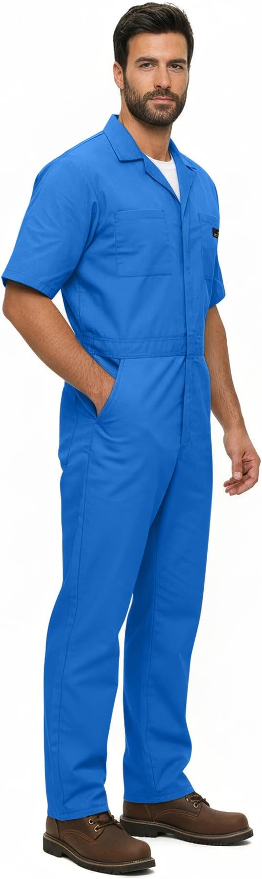 Natural Uniforms Mens Short Sleeve Zip Up Coverall, Stain and Wrinkle Resistant (Royal Blue, Small Tall)