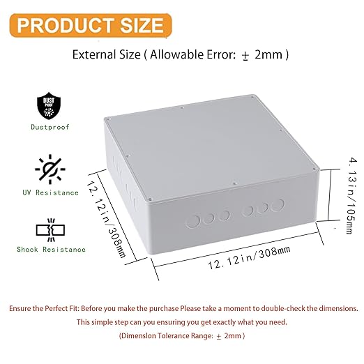 12" x 12" x 4" PVC Plastic Junction Box with Pre Molded 3/4" & 1" Punch in Holes Waterproof Electrical Boxes Project Junction Conduit Box for Electrical Outdoor Enclosure