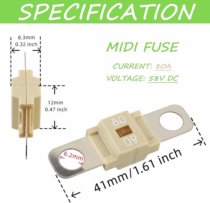 Midi Fuse Holder and 2 Pieces 80A Midi high Current Fuse Screw Fuse for Cars, Trucks, Vehicles(80 Amp)