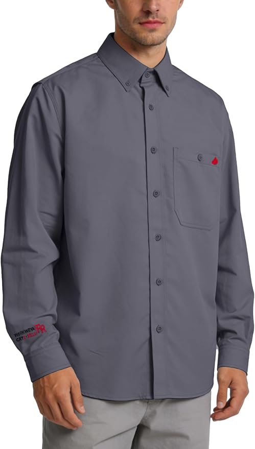 WORKWEYA FR Welding Shirts 7.5oz Cotton Button Down Flame Resistant Shirt for Men