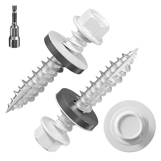 # 3/16 * 1 "225PCS 2lbs White Hexagonal Metal Sheet roof Screws, # 10 * 1 with EPDM Washer and Hexagonal self Tapping, Used for Metal to Wood and Corrugated Roofs. 5 * 25mm