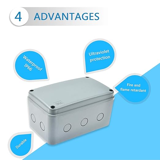 Nineleaf 2 PK ABS Plastic Dustproof Waterproof IP66 Junction Box Outdoor External Universal Electrical Project Enclosure Grey 181x111x100mm fit 20mm Cable Gland for Outdoor Use