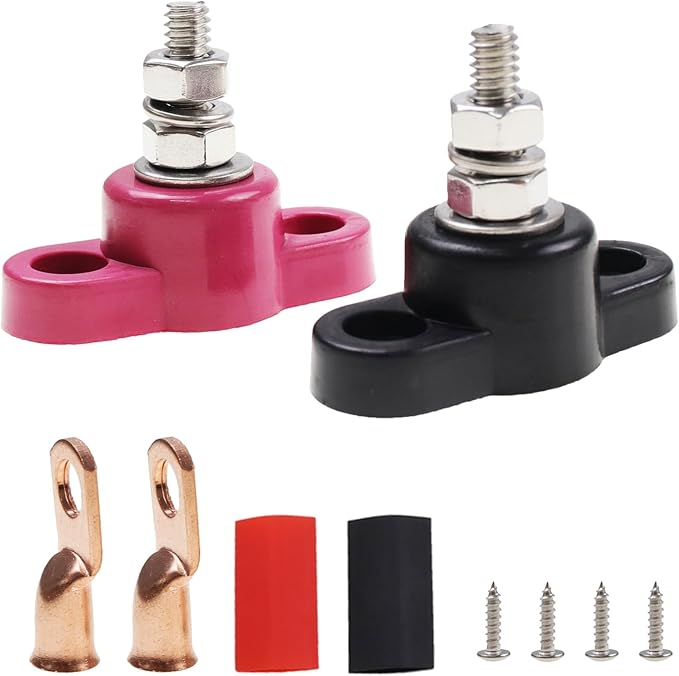 Power Distribution Block 1/4" Single Stud M6 Busbar Junction Post, 12V 100A Positive Negative Battery Wire Terminal Distribution Block Connections Kit for Car Auto Boat Marine Solar System