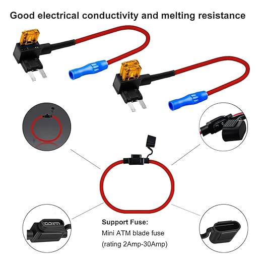 MuHize Mini Inline Fuse Holder 5 Pack, 12AWG Fuses Holders, Automotive Add-a-Circuit Fuse Taps with 120 Pack Fuses(2A/3A/5A/7.5A/10A/15A/20A/25A/30A/35A) for Car RV Camper