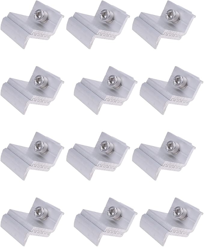 AIVWUMOT Adjustable Solar End Clamp T Shaped Solar Panel Mount Bracket PV Panel Mounting Bracket System Install Accessories Aluminum Rail End Clamps Adjustable Panels Grounding Gutter Kit (12)