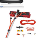 Solar Panel Cleaning Brush & Squeegee Kit, 9.84ft Long Reach Extendable Water Fed Pole Kit, Water Fed Window Cleaner Tool with 14" Brush, for Window Outdoor Roof Cleaner Kit (9.84FT Long)