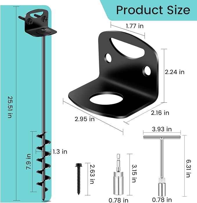 25" Ground Anchors Screw in, Mobile Home Anchors with Upgraded Wider Spiral Blades, Earth Anchors Swing Set Anchors High Wind Heavy Duty for Shed, Trampoline, Carports(Set of 2)