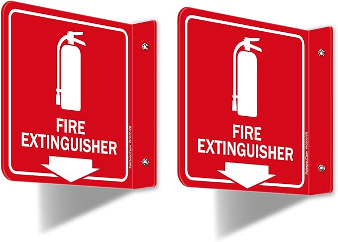 Faittoo Fire Extinguisher Sign, 2 Pack Fire Extinguisher with Down Arrow - 6 x 6 Inches Acrylic Plastic, 2 Pre-Drilled Holes, Includes Matching Screws, Use for Home Office/Business