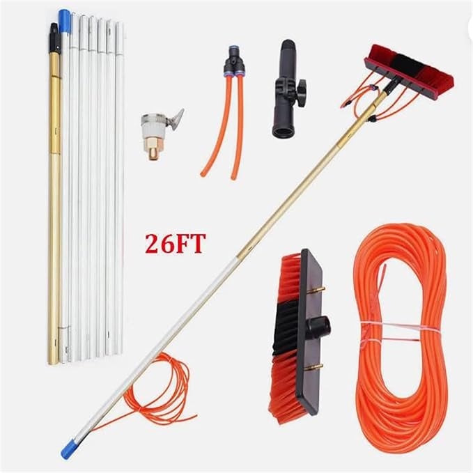 Window Cleaning Pole Water Fed Pole Kit, Window Cleaning Brush Solar Panel Cleaning Tool Telescopic Brush Extendable Cleaner Water Fed Brush Spray Washer