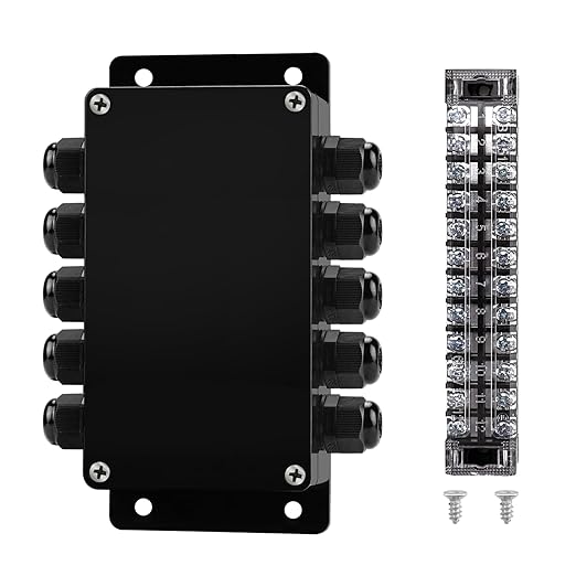 ABS IP67 Waterproof Dustproof Electrical Junction Box, with 15A 600V Barrier Terminal Cable Connector, 5 in/5 Out Power Junction Box（6.22 * 3.54 * 2.5in）