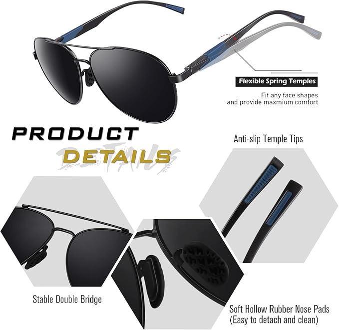 GQUEEN Classic Military Style Pilot Polarized Sunglasses Spring Hinges Al-Mg for mens womens MOS1