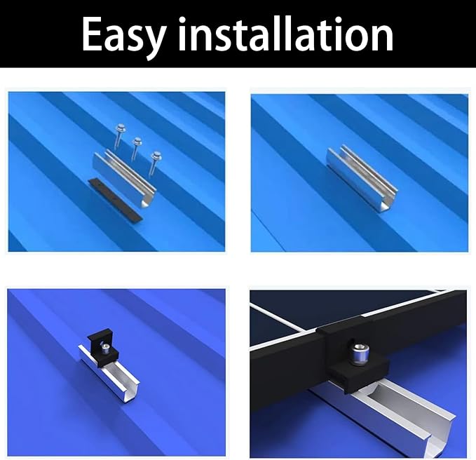 Solar Panel Bracket Kit - 6 Pcs Aluminium Mounting Rail 200mm, Panel Mount 30mm/35mm, Z-Bracket Set, Center Clamps, Rail Connector for Metal, Tin, Flat, Sheet Roof