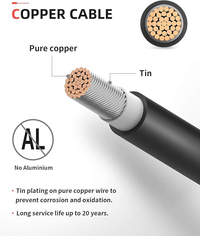 BougeRV 60 Feet 10AWG Solar Extension Cable with Female and Male Connector with Extra Pair of Connectors Solar Panel Adaptor Kit Tool (60FT Red + 60FT Black)