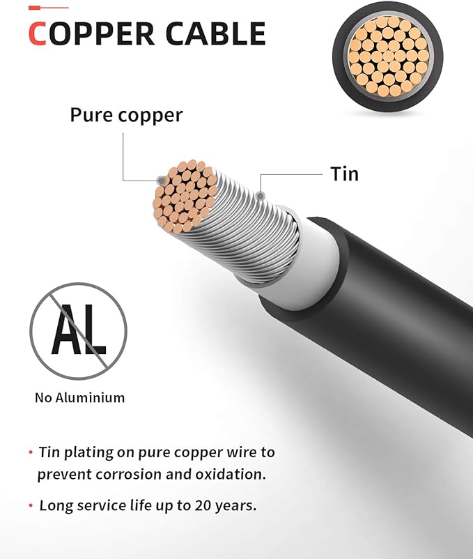 BougeRV 70 Feet 10AWG Solar Extension Cable with Female and Male Connector with Extra Pair of Connectors Solar Panel Adaptor Kit Tool (70FT Red + 70FT Black)