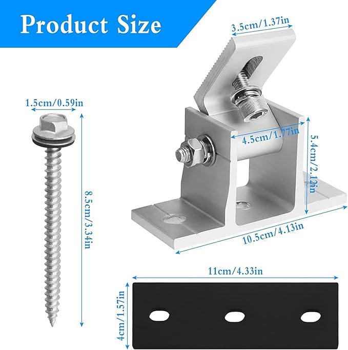 4 Set Solar Panel Mounting Bracket Foot,Aluminum Alloy Solar PV Front Support Solar Panel Bracket Support Feet Suitable for Gird Roof Installation
