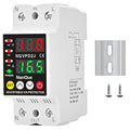 100-240V Universal Adjustable Over Under Voltage and Current Protector Automatic Recovery 80-300Volt 1-63Amp 40-70Hz Self Reset Electrical V A Display AC DC Power Meter Single Phase (63A)