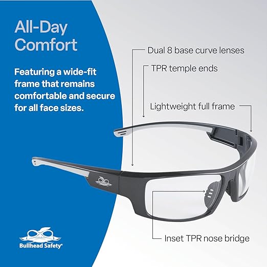 Bullhead Safety Eyewear Dorado Glasses - Anti-Fog, Lightweight, Impact/Scratch Resistant, UV Blocking Sunglasses for Hunting/Shooting, Outdoor Sports, Auto-Repair, Clear/Shiny Pearl Gray