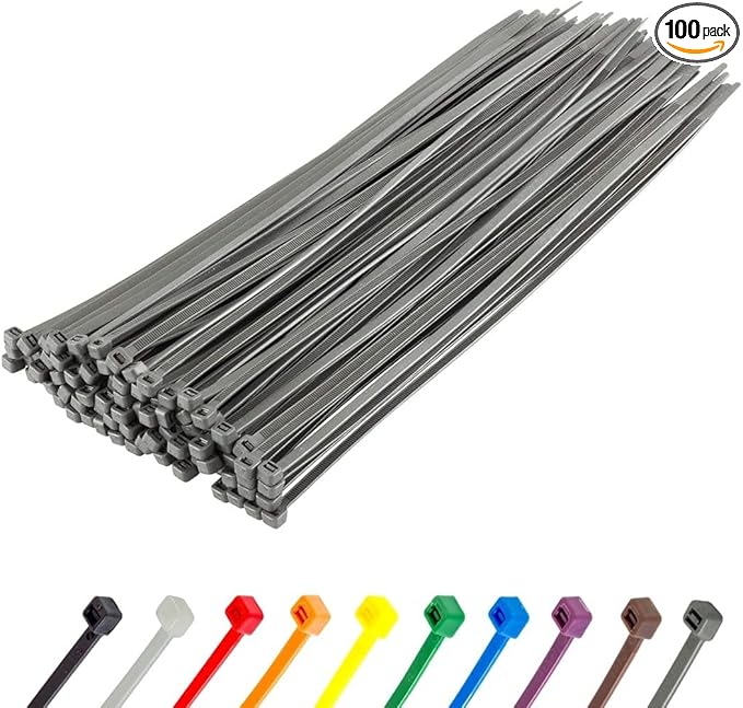 GTSE 12 Inch Silver/Gray Zip Ties, 100 Pack, 50lb Strength, UV Resistant Long Nylon Grey Cable Ties, Self-Locking 12" Tie Wraps