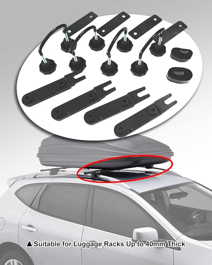 4 PCS Stainless Steel Universal Roof Box U-Bolt Clamps Van Mounting Accessory Kit U Brackets Installation Accessory Van Roof Rack Mount Kit 85mm Inner Width with 8 Lock Nuts, 2 Straps