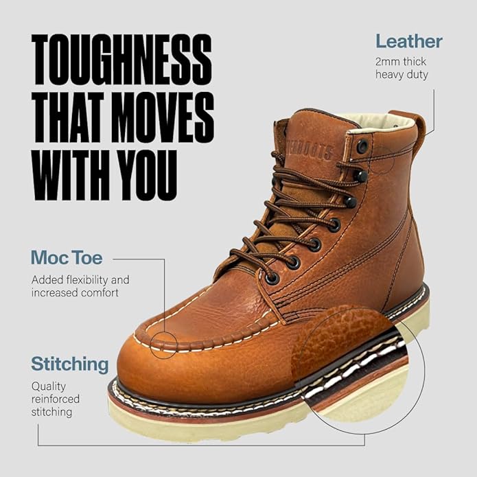 EVER BOOTS Moc Toe Work Boots for Men Construction Lightweight Wedge