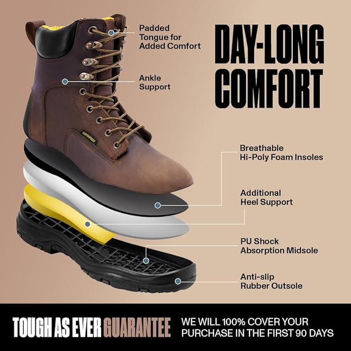 EVERBOOTS Men's Waterproof Leather Work Boots Ultra Dry Model Lightweight Utility Ankle Boot for Construction Roofing Hunting Winter Trails